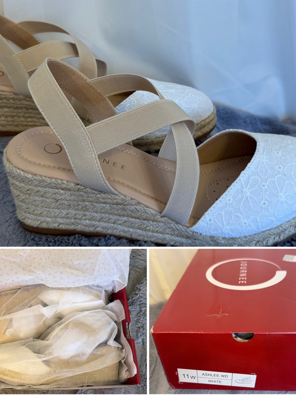 Journee Collection Ashlee White Espadrille Wedge Sandals 11W New